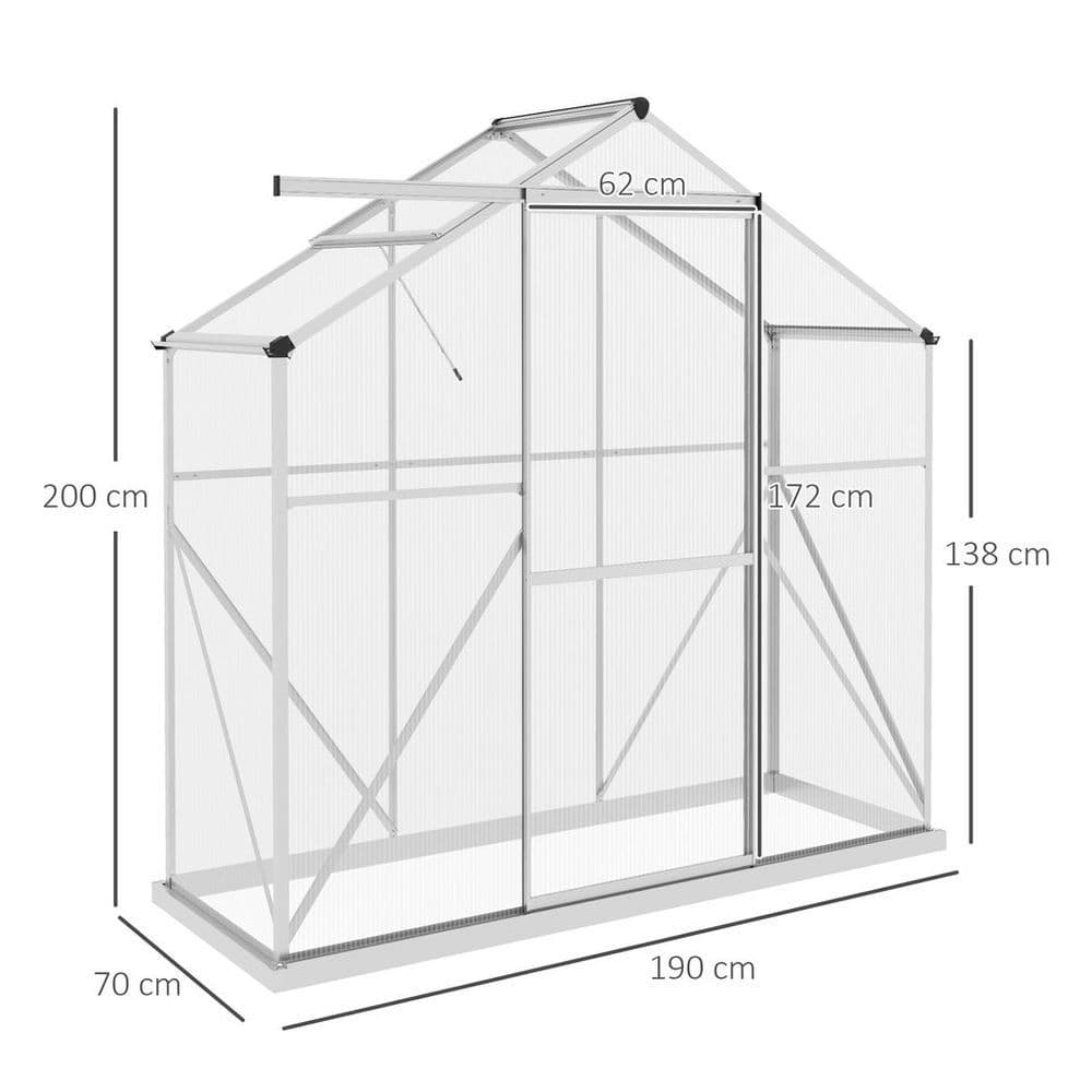 image-Outsunny 6 x 2.5ft Polycarbonate Greenhouse Aluminium Green House, Silver