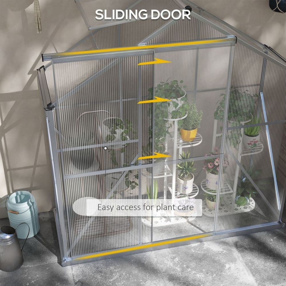 image-Outsunny 6 x 2.5ft Polycarbonate Greenhouse Aluminium Green House, Silver