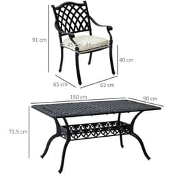 image-Outsunny 7-PC Cast Aluminium Patio Dining Set w/ Umbrella Hole & Cushion, Black