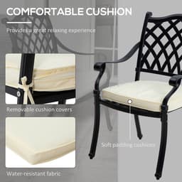 image-Outsunny 7-PC Cast Aluminium Patio Dining Set w/ Umbrella Hole & Cushion, Black