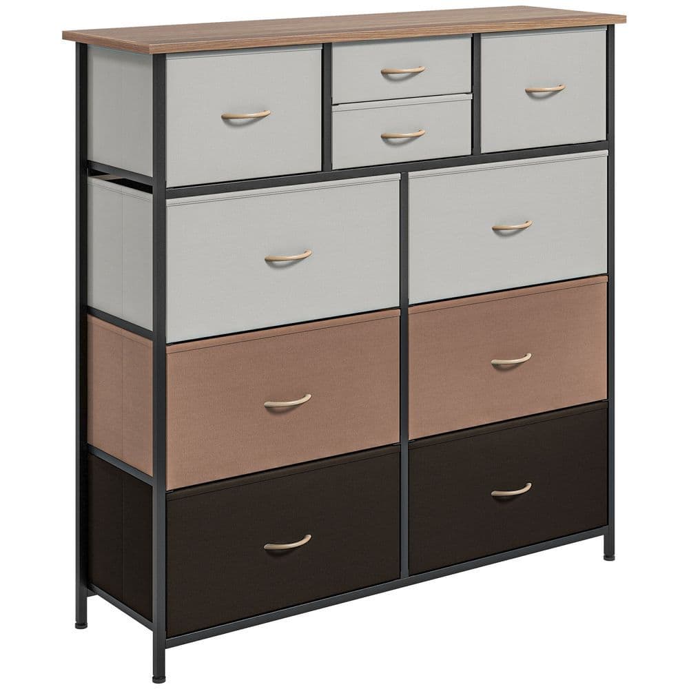 image-HOMCOM Bedroom Chest of Drawers Fabric Dresser w/ Foldable Drawers Multicolour
