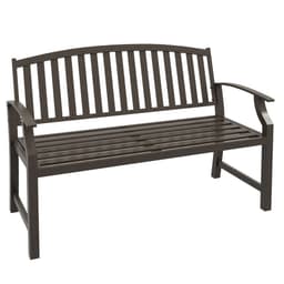image-Outsunny Garden Bench with Slatted Seat and Backrest, Curved Armrest, Brown