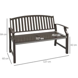 image-Outsunny Garden Bench with Slatted Seat and Backrest, Curved Armrest, Brown