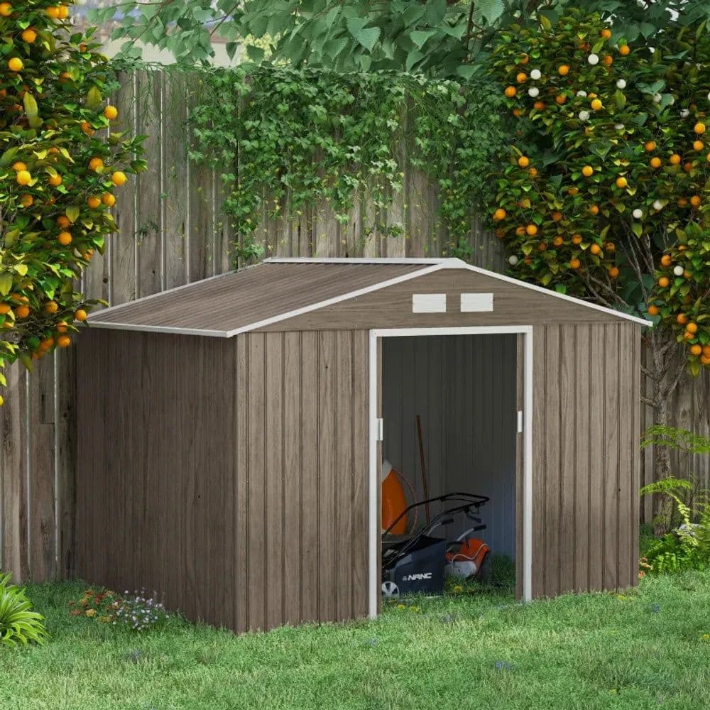 image-Outsunny Garden Shed Storage Unit withLocking Door Floor Foundation Vent Brown