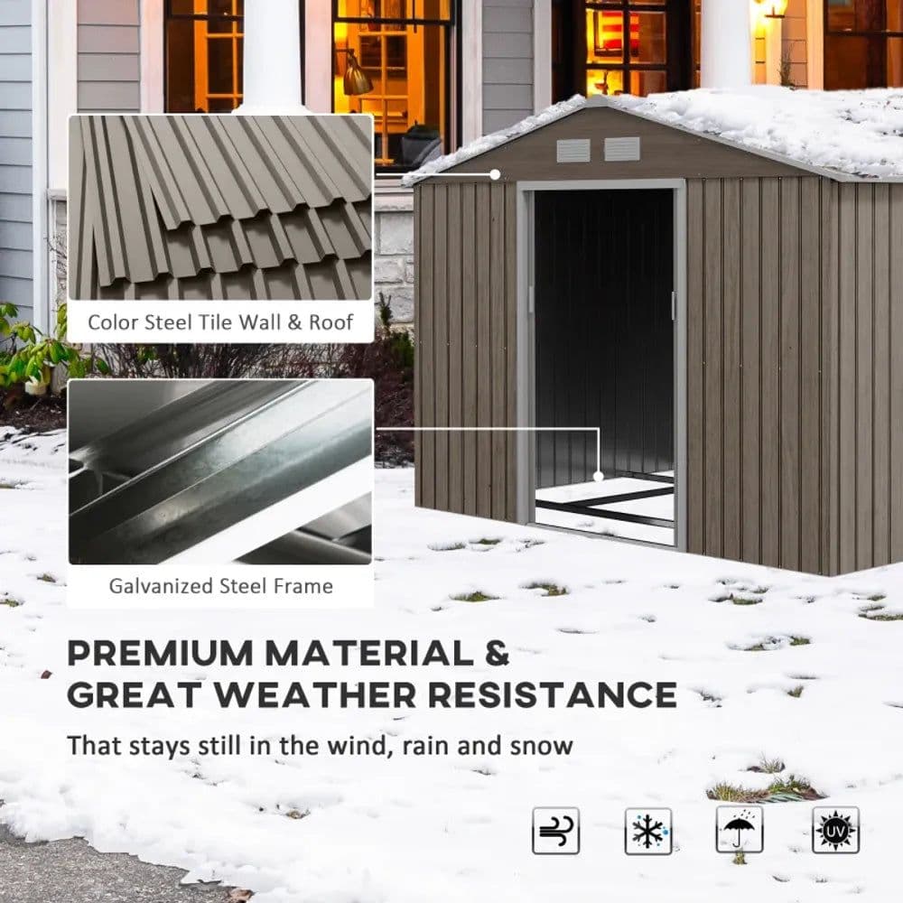 image-Outsunny Garden Shed Storage Unit withLocking Door Floor Foundation Vent Brown