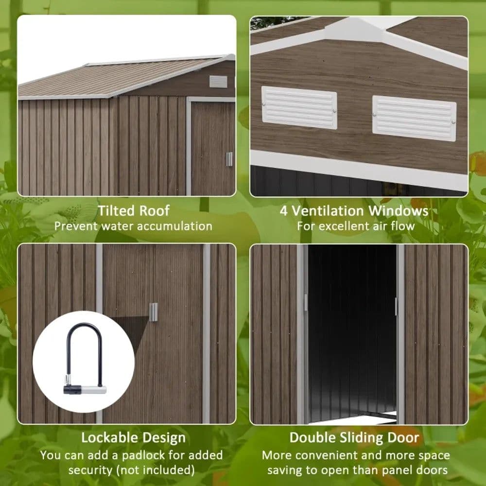 image-Outsunny Garden Shed Storage Unit withLocking Door Floor Foundation Vent Brown