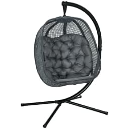 image-Outsunny Hanging Swing Chair w/ Thick Cushion, Patio Hanging Chair, Dark Grey