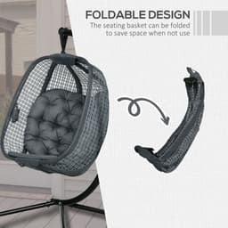 image-Outsunny Hanging Swing Chair w/ Thick Cushion, Patio Hanging Chair, Dark Grey