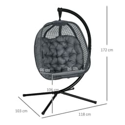 image-Outsunny Hanging Swing Chair w/ Thick Cushion, Patio Hanging Chair, Dark Grey