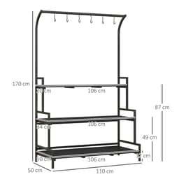 image-Outsunny 3 Tiered Plant Rack Stand with Hanging Hooks for Indoor Outdoor Use