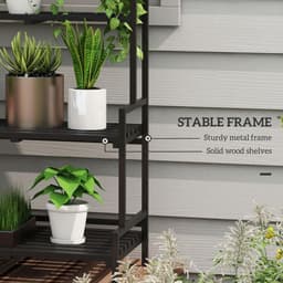 image-Outsunny 3 Tiered Plant Rack Stand with Hanging Hooks for Indoor Outdoor Use