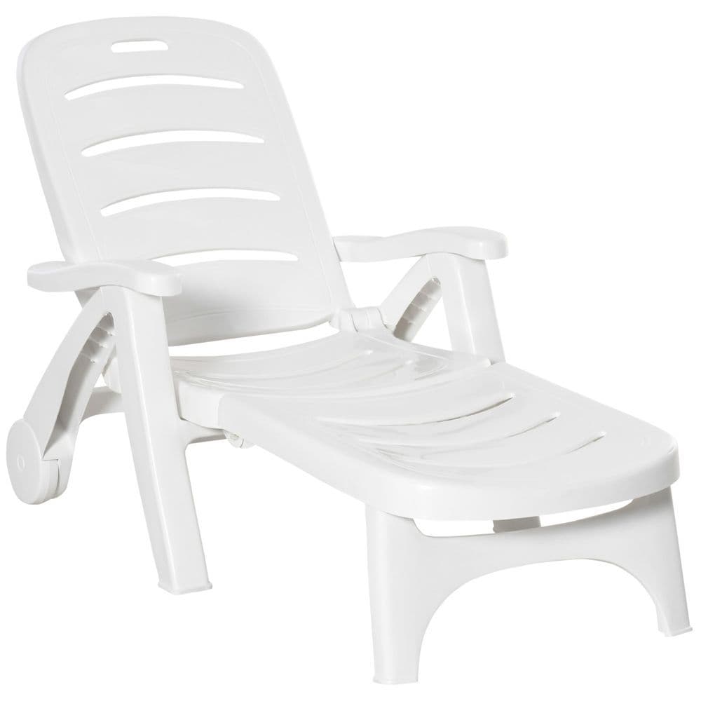image-Outsunny Patio Folding Lounge Chairs Recliners with Wheels & 5-Position Backrest