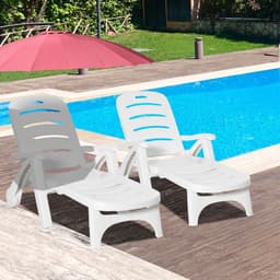 image-Outsunny Patio Folding Lounge Chairs Recliners with Wheels & 5-Position Backrest