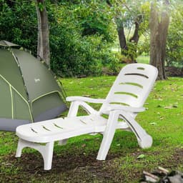 image-Outsunny Patio Folding Lounge Chairs Recliners with Wheels & 5-Position Backrest