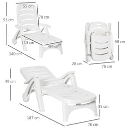 image-Outsunny Patio Folding Lounge Chairs Recliners with Wheels & 5-Position Backrest