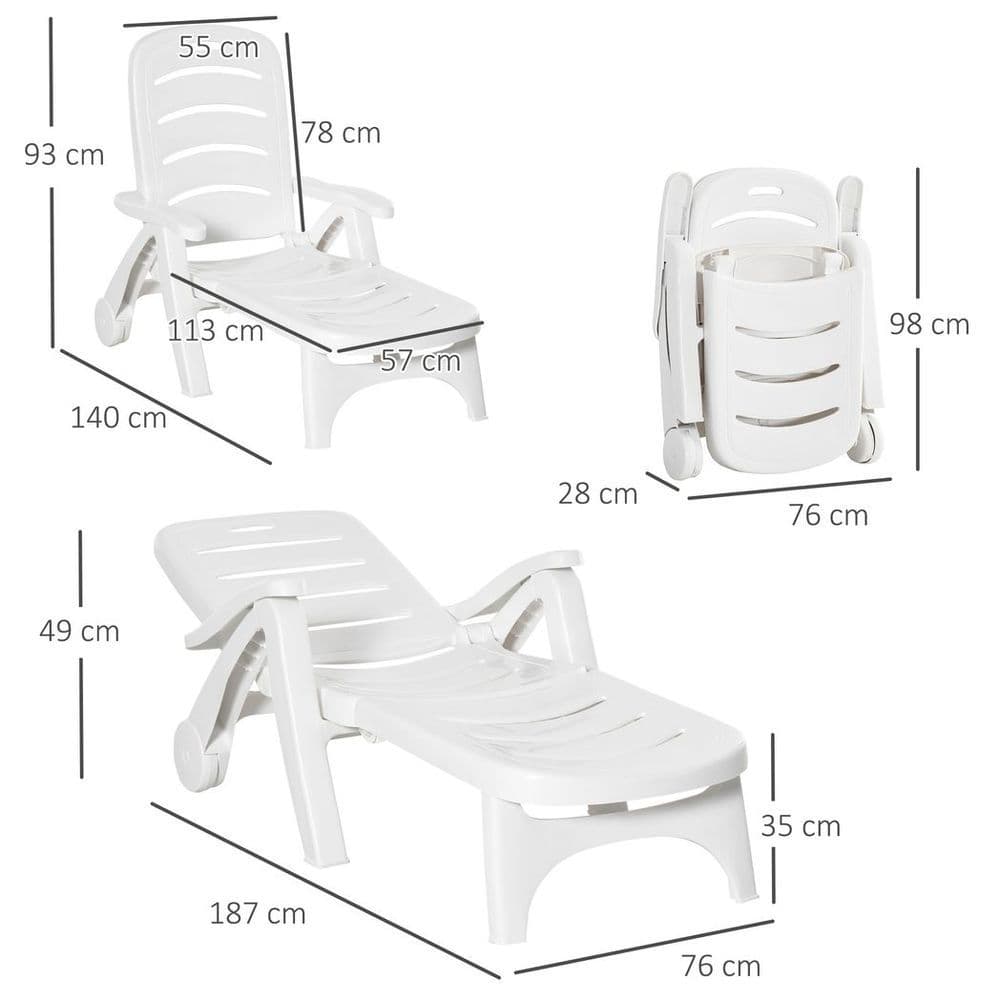 image-Outsunny Patio Folding Lounge Chairs Recliners with Wheels & 5-Position Backrest