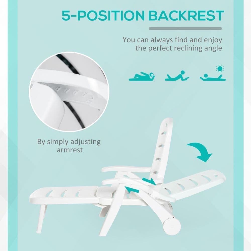 image-Outsunny Patio Folding Lounge Chairs Recliners with Wheels & 5-Position Backrest