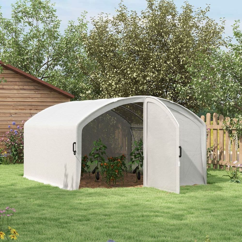 image-Outsunny 4 x 3 x 2m Polytunnel Greenhouse with Door, UV-resistant PE Cover