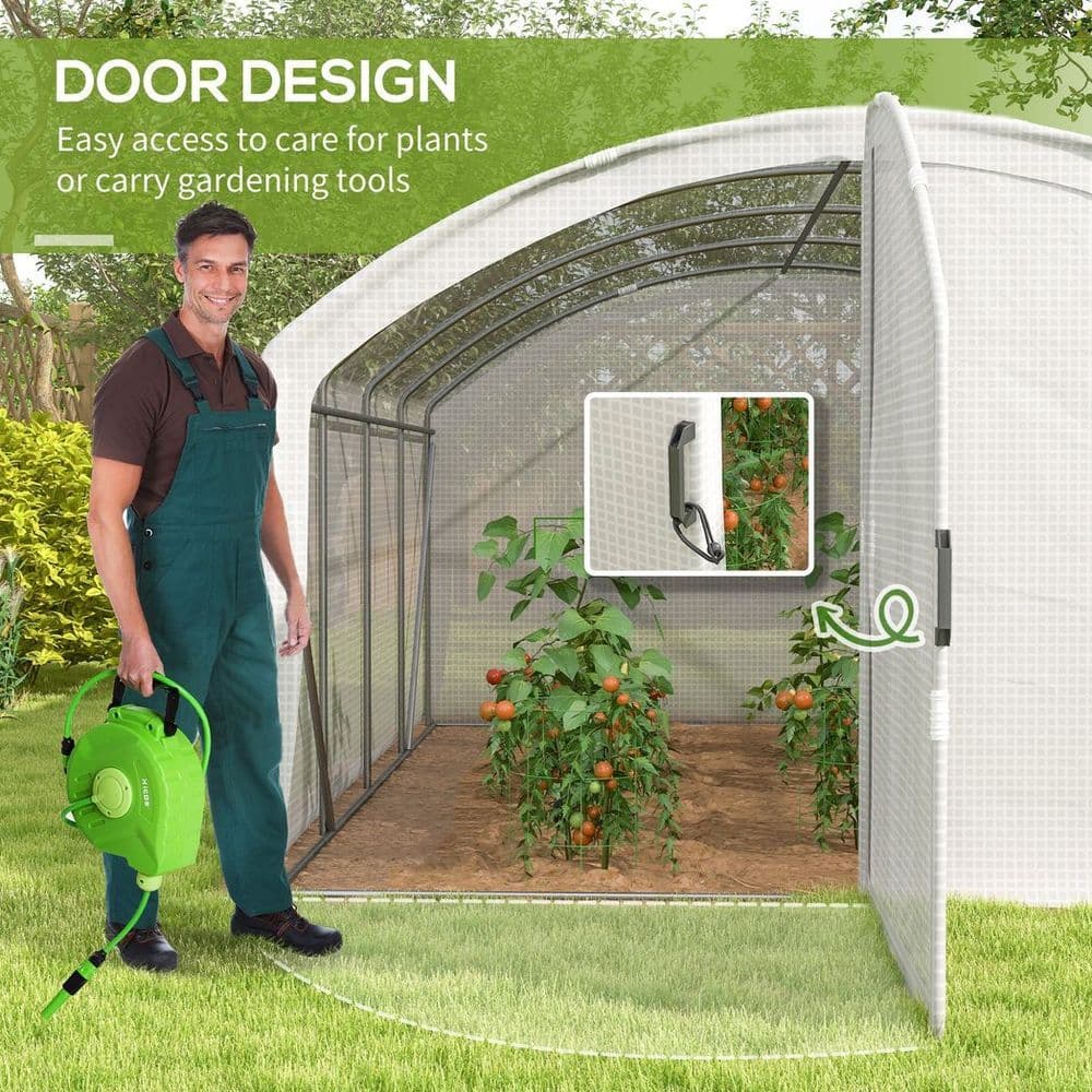 image-Outsunny 4 x 3 x 2m Polytunnel Greenhouse with Door, UV-resistant PE Cover