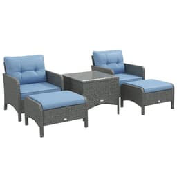 image-Outsunny 5 Pieces Outdoor Patio Furniture Set Wicker Conversation Set Blue