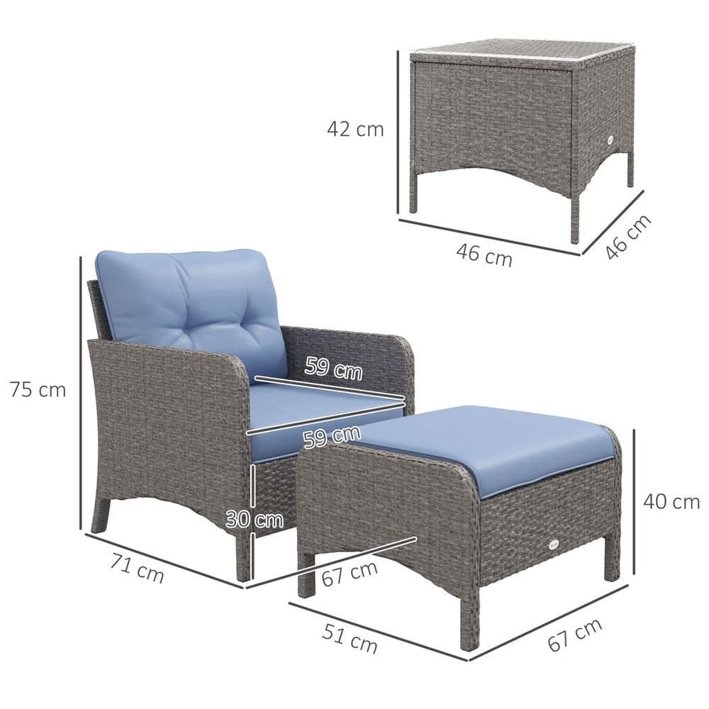 image-Outsunny 5 Pieces Outdoor Patio Furniture Set Wicker Conversation Set Blue