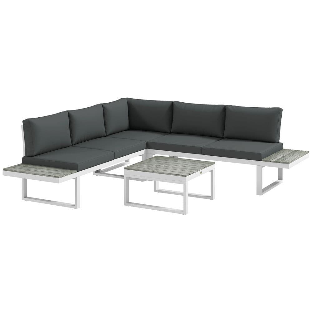 image-Outsunny 4 PCs Garden Set w/ 5-Level Recline Corner Conversation Sofa Set White