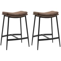 image-HOMCOM Breakfast Bar Stools Set of 2 Upholstered Barstools w/ Curved Seat Brown