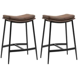 image-HOMCOM Breakfast Bar Stools Set of 2 Upholstered Barstools w/ Curved Seat Brown