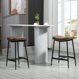image-HOMCOM Breakfast Bar Stools Set of 2 Upholstered Barstools w/ Curved Seat Brown