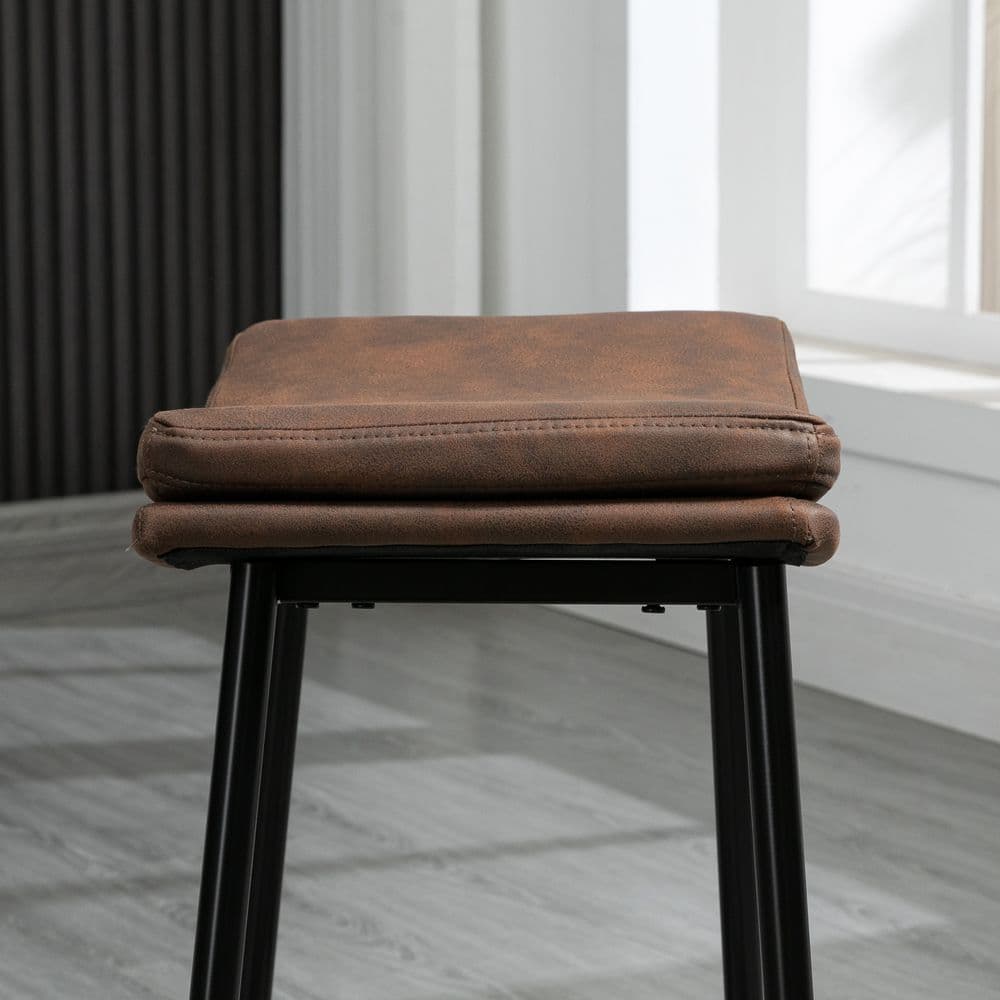 image-HOMCOM Breakfast Bar Stools Set of 2 Upholstered Barstools w/ Curved Seat Brown