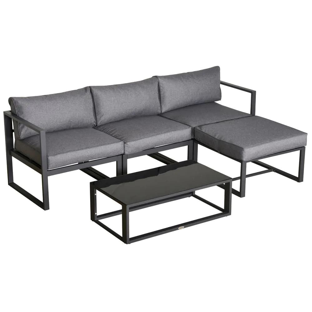 image-Outsunny 5-Piece Outdoor Patio Set Padded Cushion Coffee Table Aluminum Tube