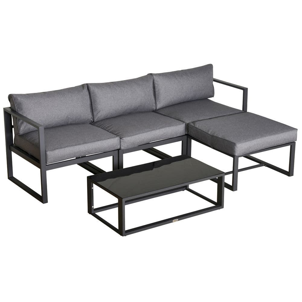 image-Outsunny 5-Piece Outdoor Patio Set Padded Cushion Coffee Table Aluminum Tube