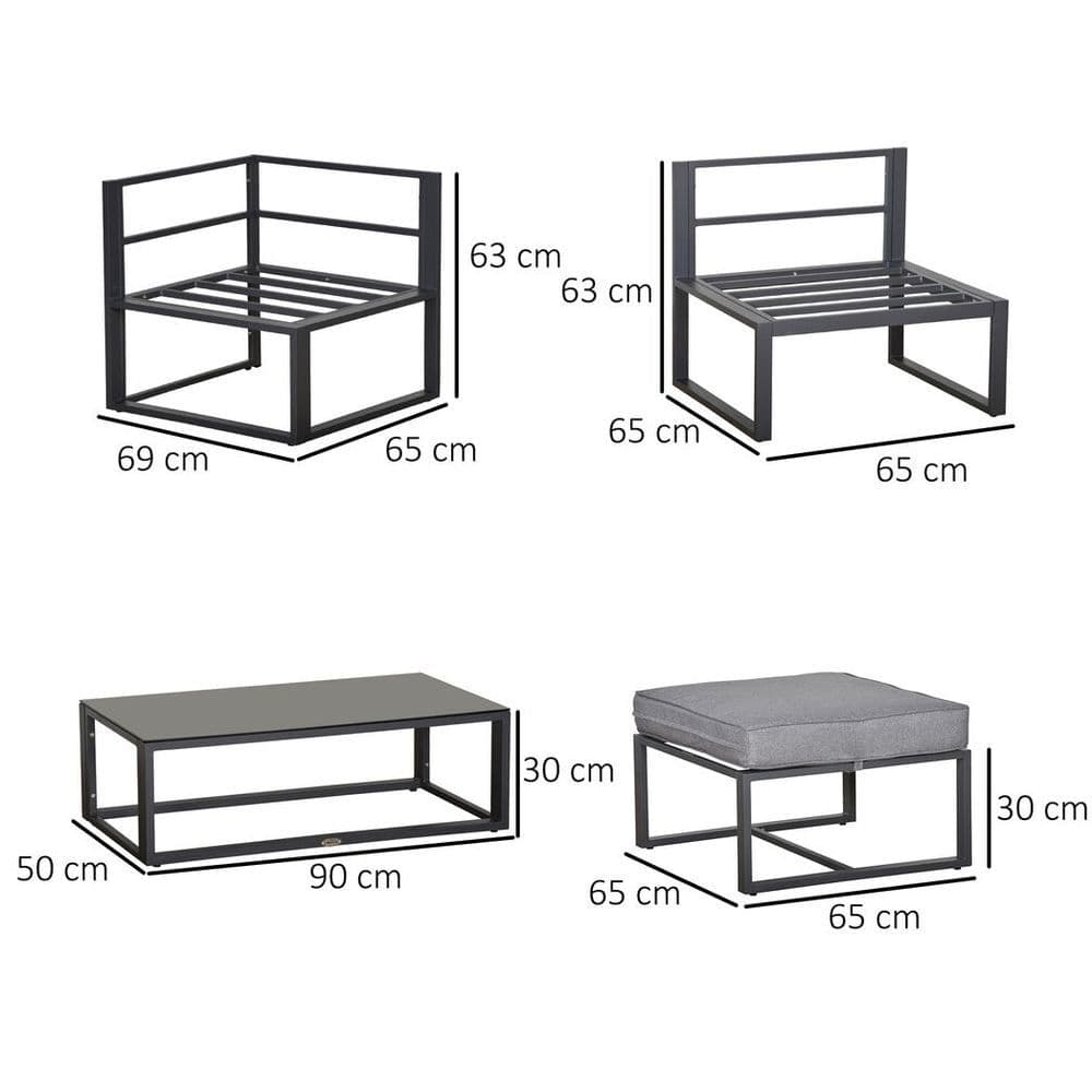 image-Outsunny 5-Piece Outdoor Patio Set Padded Cushion Coffee Table Aluminum Tube