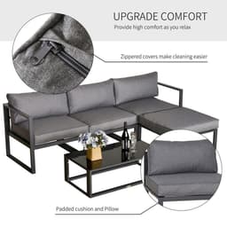 image-Outsunny 5-Piece Outdoor Patio Set Padded Cushion Coffee Table Aluminum Tube