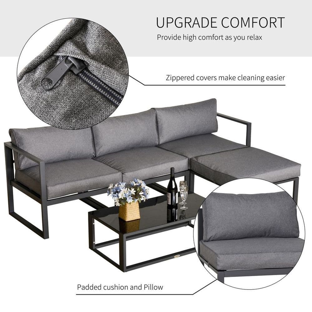 image-Outsunny 5-Piece Outdoor Patio Set Padded Cushion Coffee Table Aluminum Tube
