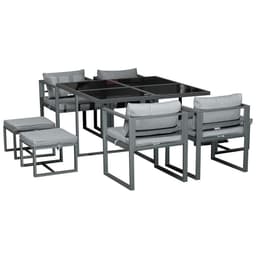 image-Outsunny 9PCs Patio Dining Sets 4 Chairs 4 Ottoman Cushioned Seating and Back