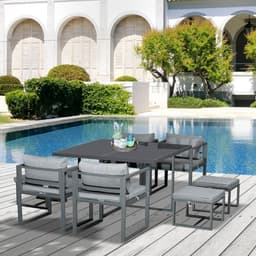 image-Outsunny 9PCs Patio Dining Sets 4 Chairs 4 Ottoman Cushioned Seating and Back