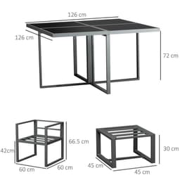 image-Outsunny 9PCs Patio Dining Sets 4 Chairs 4 Ottoman Cushioned Seating and Back