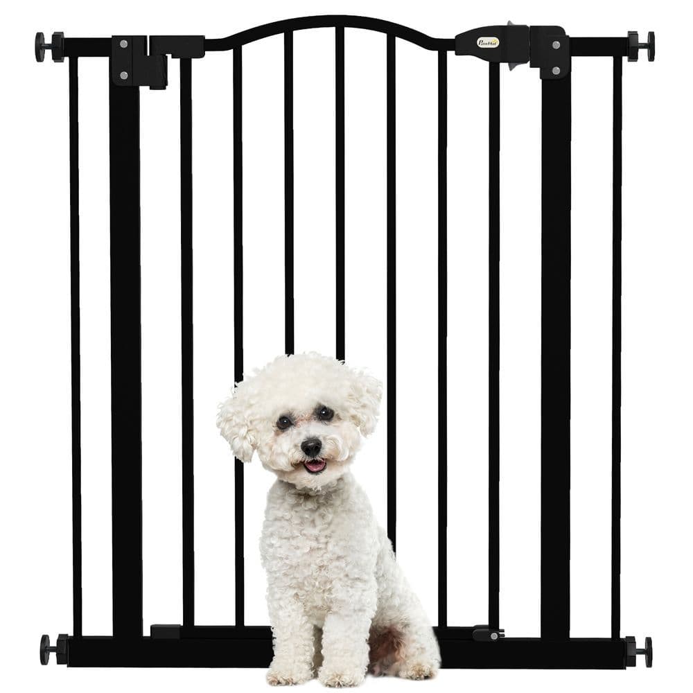 image-PawHut 74-80cm Adjustable Metal Pet Gate Safety Barrier w/ Auto-Close Black