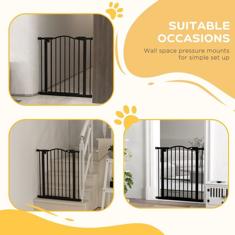 image-PawHut 74-80cm Adjustable Metal Pet Gate Safety Barrier w/ Auto-Close Black