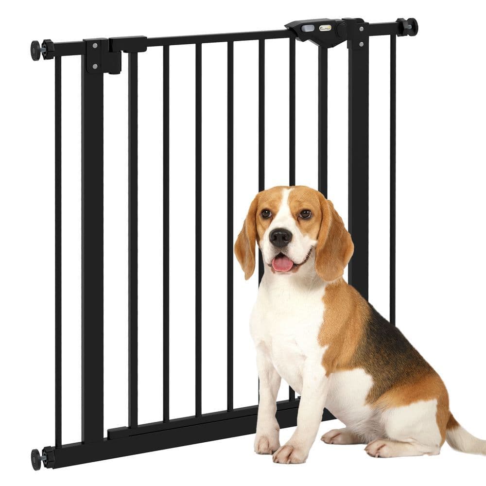 image-PawHut Adjustable Safety Gate w/ 1 Extensions and Four Adjustable Screws, Black
