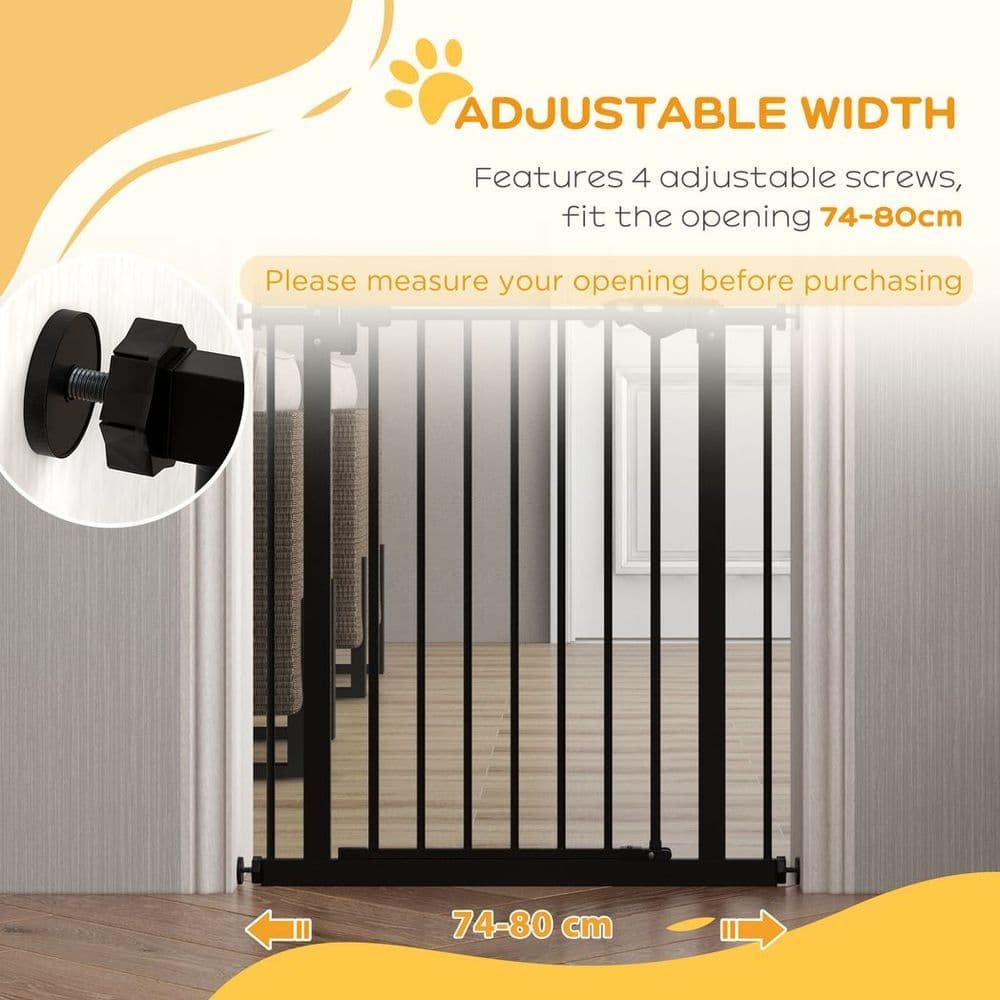 image-PawHut Adjustable Safety Gate w/ 1 Extensions and Four Adjustable Screws, Black