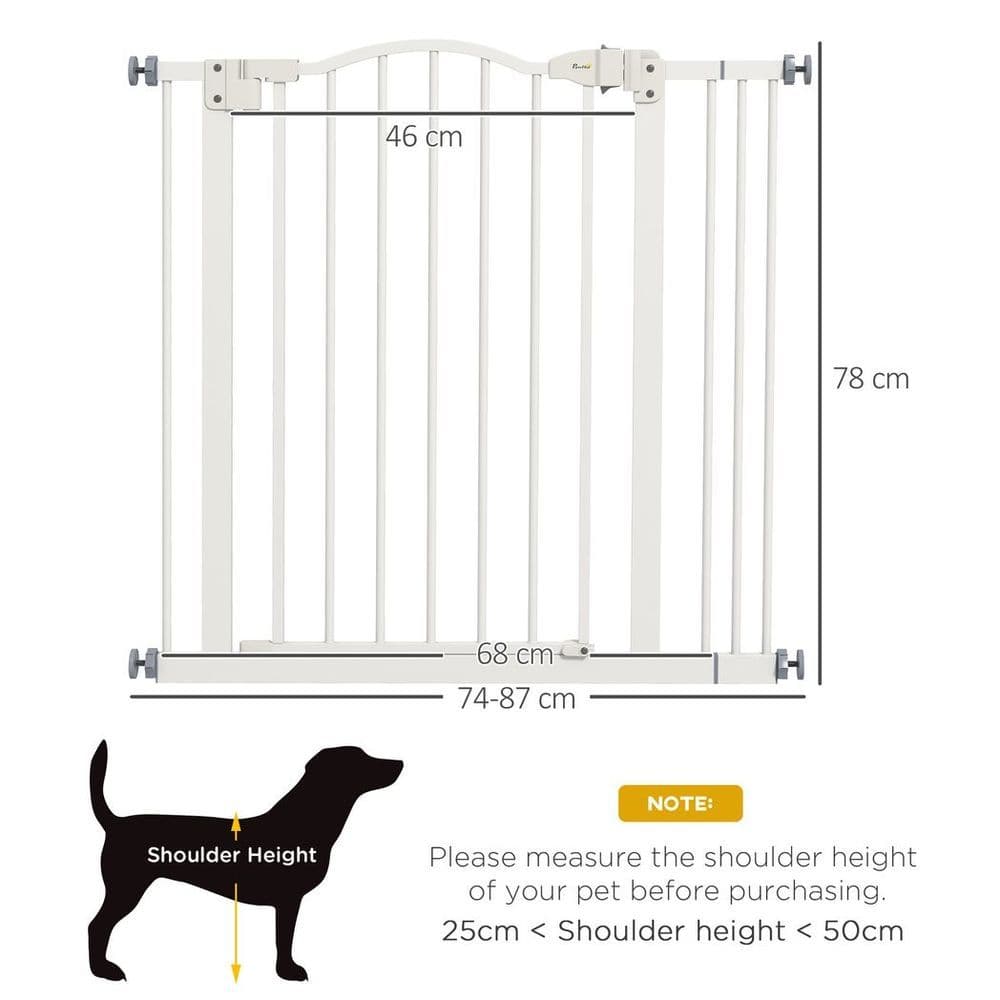 image-PawHut 74-87cm Adjustable Metal Pet Gate Safety Barrier w/ Auto-Close White