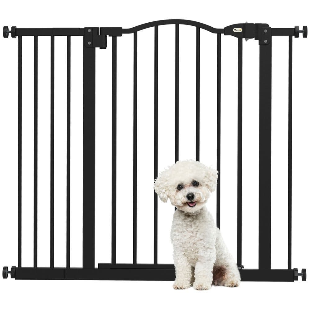 image-PawHut 74-94cm Adjustable Metal Pet Gate Safety Barrier w/ Auto-Close Black