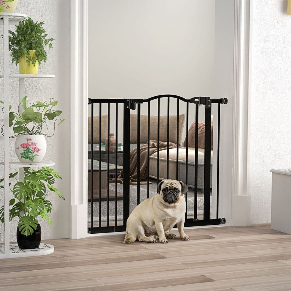 image-PawHut 74-94cm Adjustable Metal Pet Gate Safety Barrier w/ Auto-Close Black