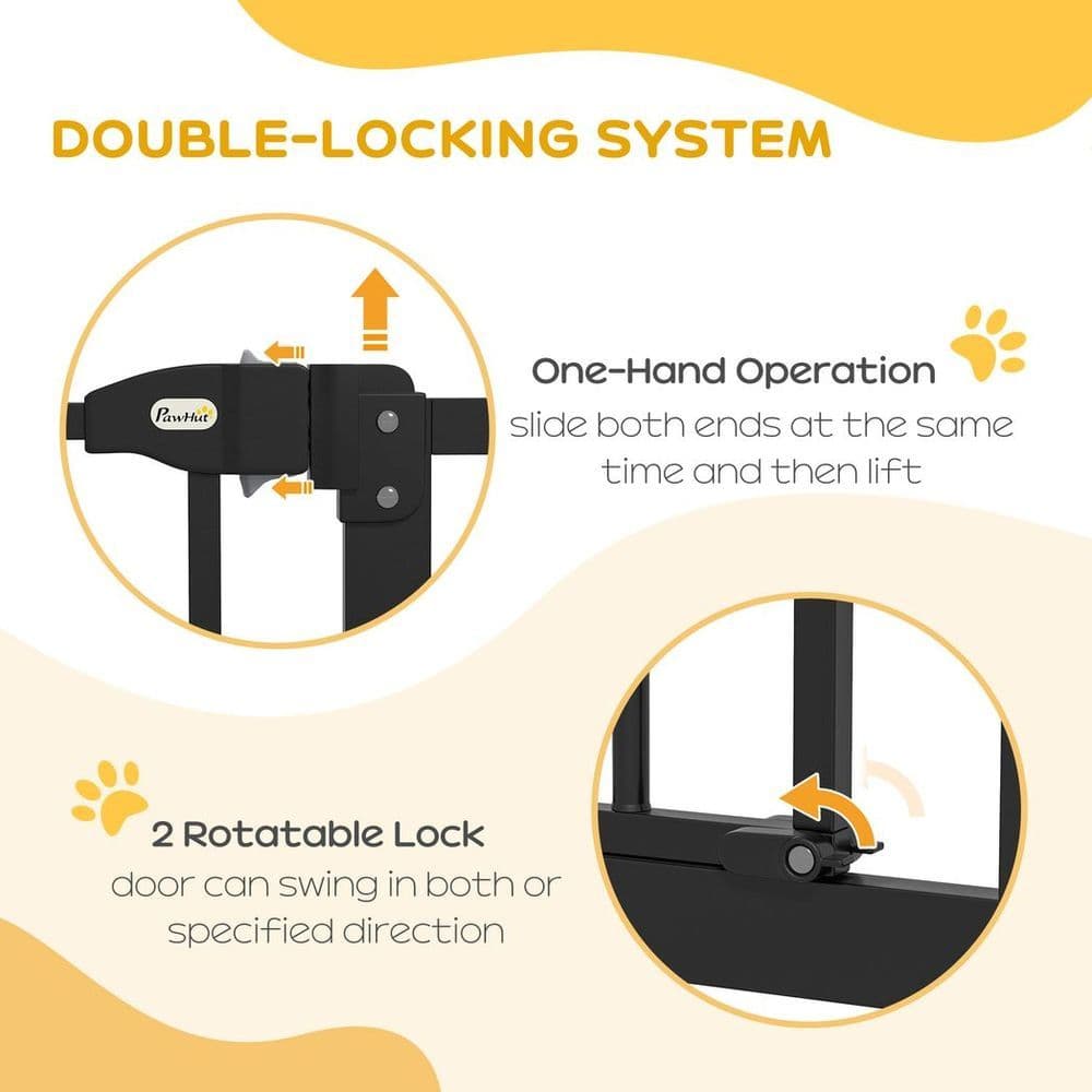image-PawHut 74-94cm Adjustable Metal Pet Gate Safety Barrier w/ Auto-Close Black