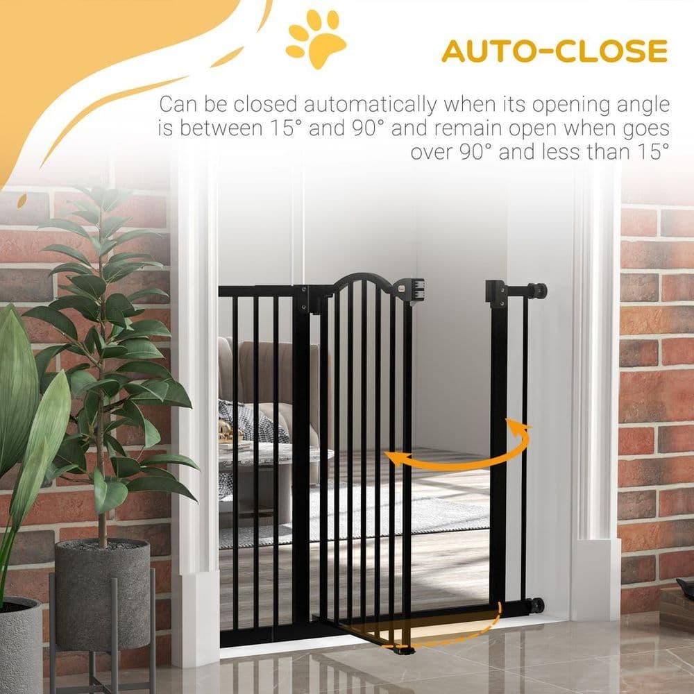 image-PawHut 74-94cm Adjustable Metal Pet Gate Safety Barrier w/ Auto-Close Black