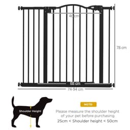 image-PawHut 74-94cm Adjustable Metal Pet Gate Safety Barrier w/ Auto-Close Black