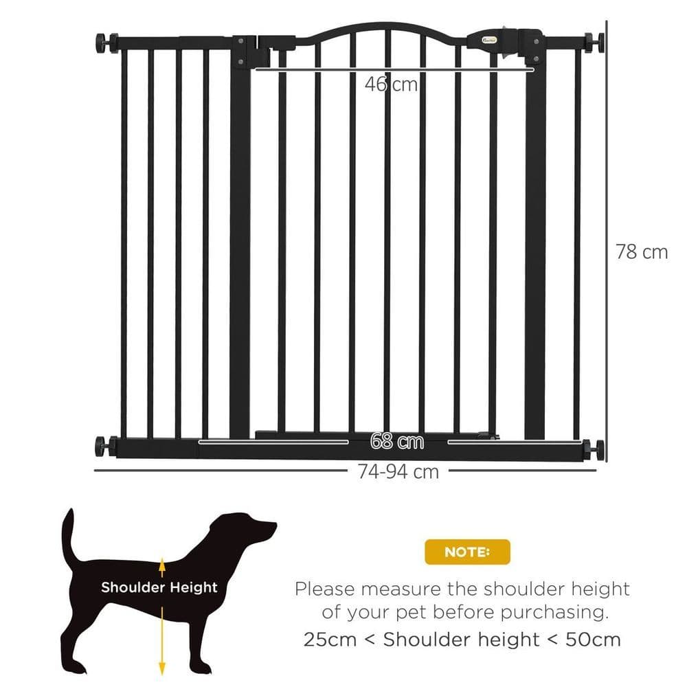 image-PawHut 74-94cm Adjustable Metal Pet Gate Safety Barrier w/ Auto-Close Black