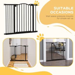 image-PawHut 74-94cm Adjustable Metal Pet Gate Safety Barrier w/ Auto-Close Black